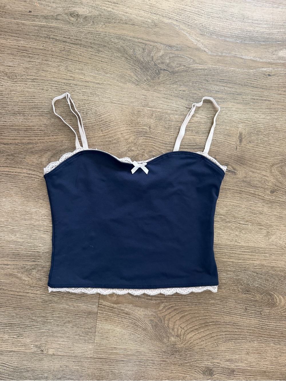 Edikted Alara Navy Cami with White Lace Trim